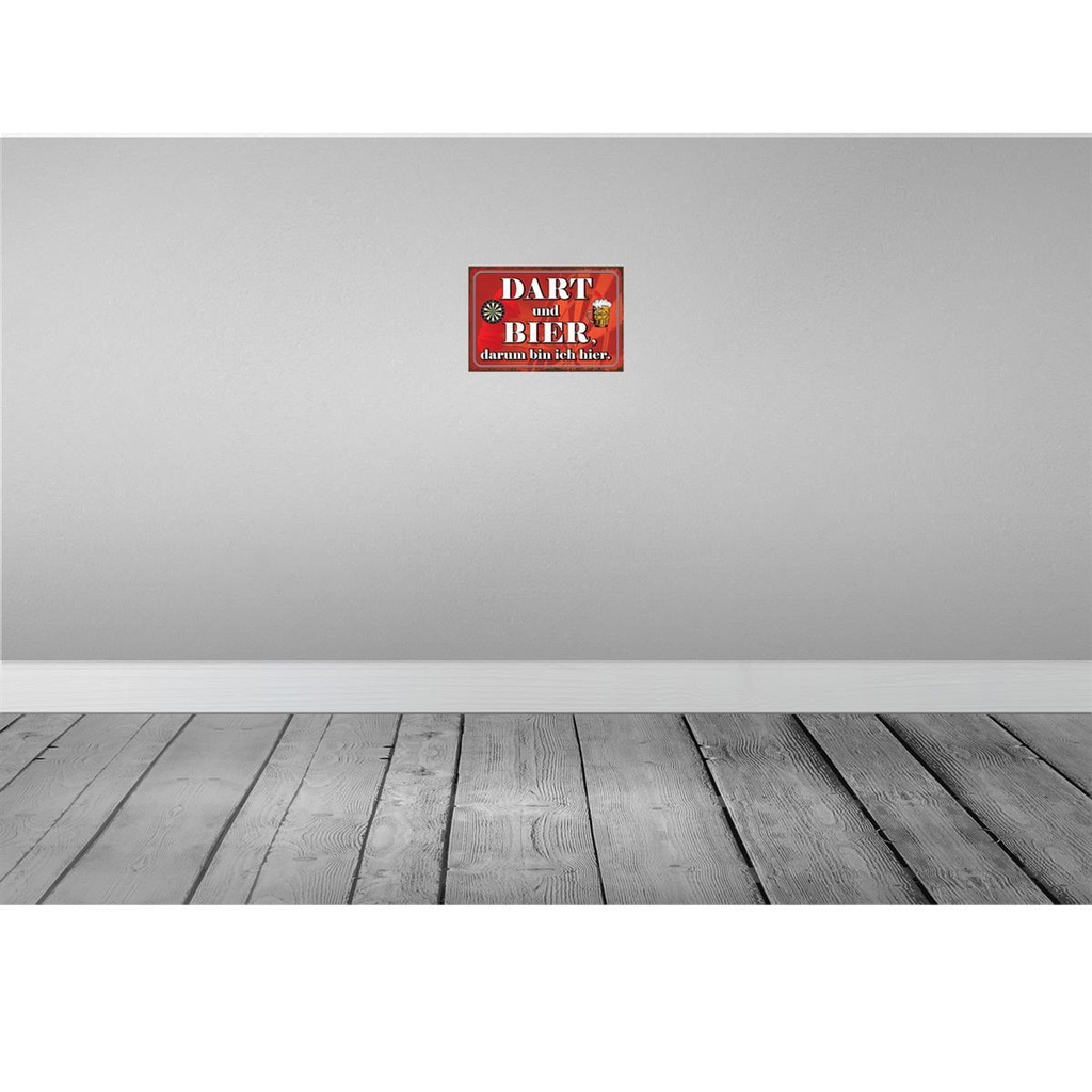 [LA-114492-2030] Blechschild 20x30 cm Dart und Zitat Bier darum bin ich hier Sport Hobby Spruch Bild 2
