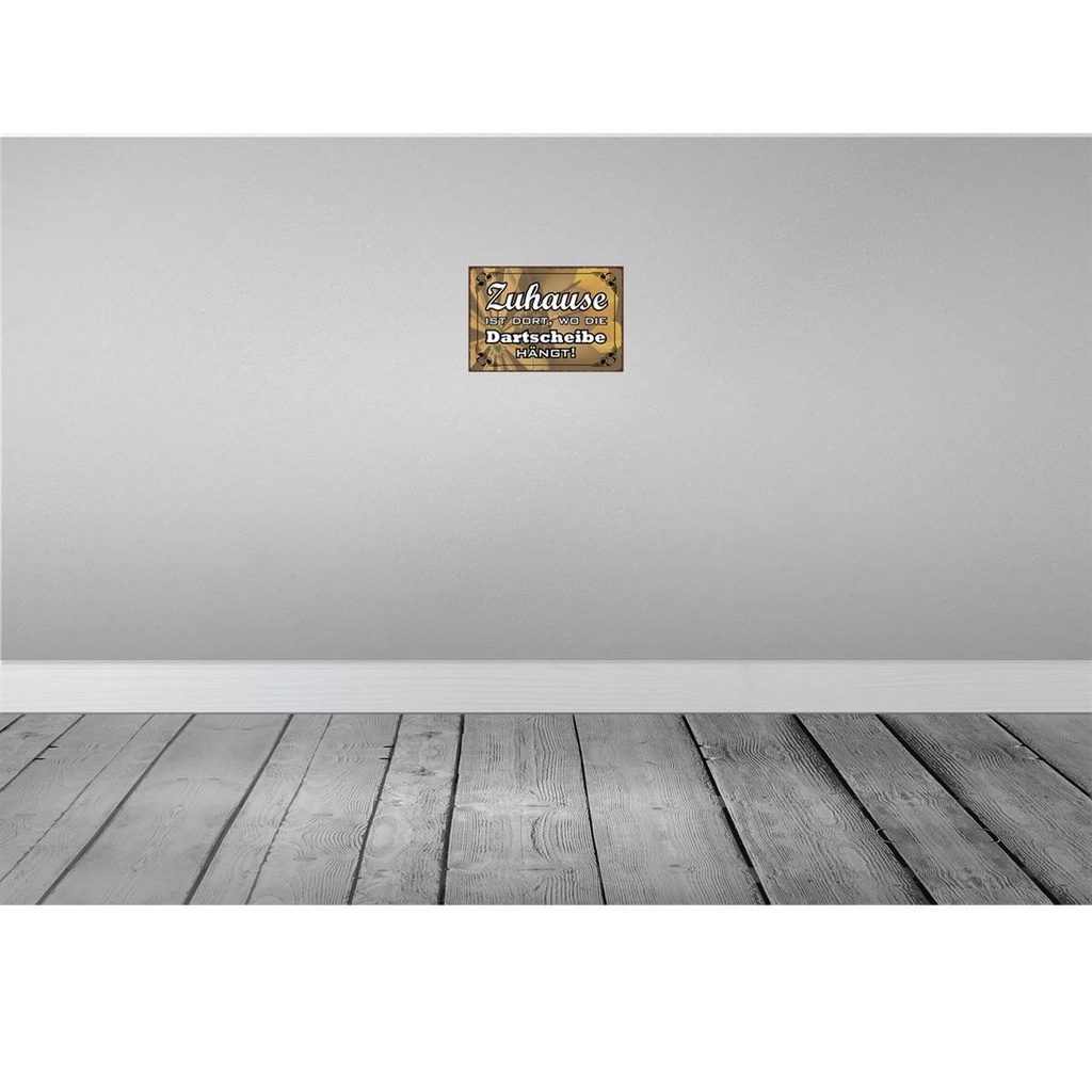 [LA-114502-2030] Blechschild 20x30 cm Zuhause wo die Dartscheibe hängt Spruch Zitat Bild 2