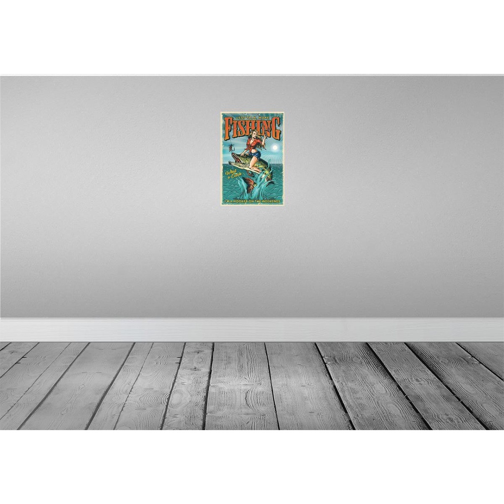 [LA-114605-H] Holzschild 30x20 cm Pinup less talk more fisching Angeln Pin Up Bild 2