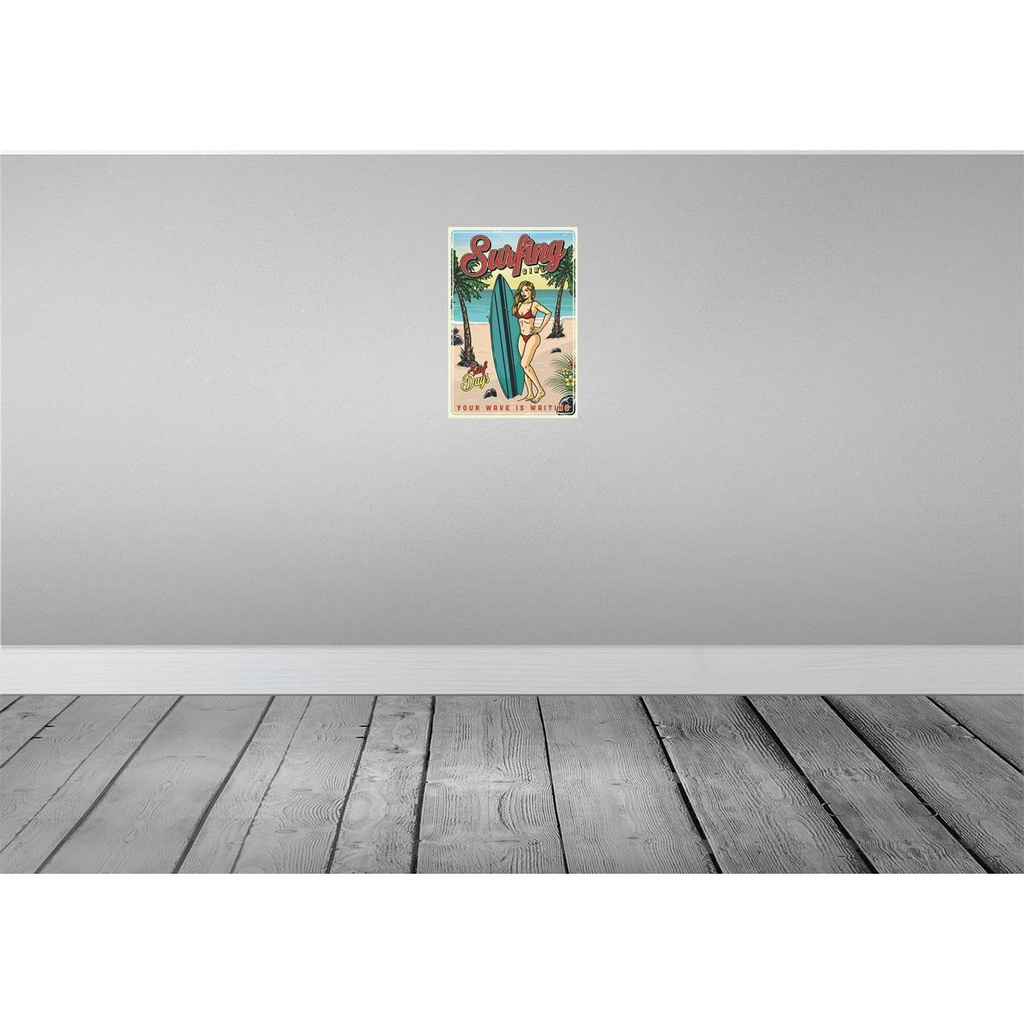 [LA-114607-H] Holzschild 30x20 cm Pin Up Surfing Girl Sommer Party Bild 2