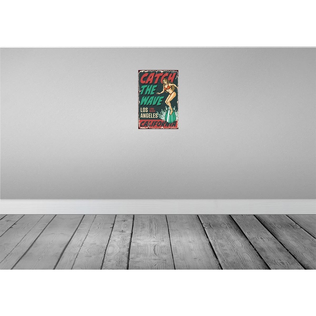 [LA-114626-2030] Blechschild 30x20 cm Pinup Surfing Girl Los Angeles Sommer Pin Up Bild 2