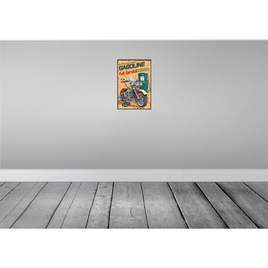 [LA-114698-H] Holzschild 30x20 cm Gasoline fuli service 24/7 Warnschild Hinweisschild Bild 2