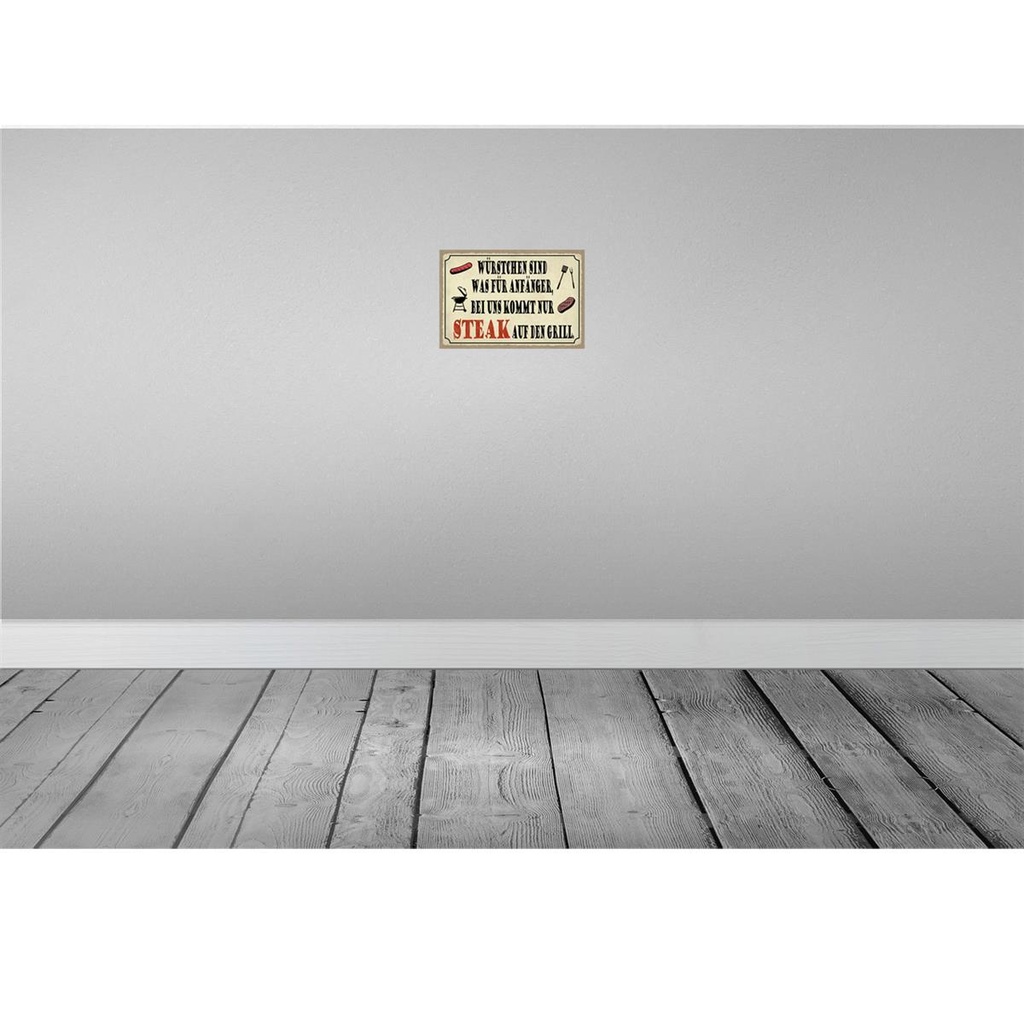 [LA-115081-2030] Blechschild 20x30 cm bei uns kommt Steak auf Grill Essen Trinken Bild 2