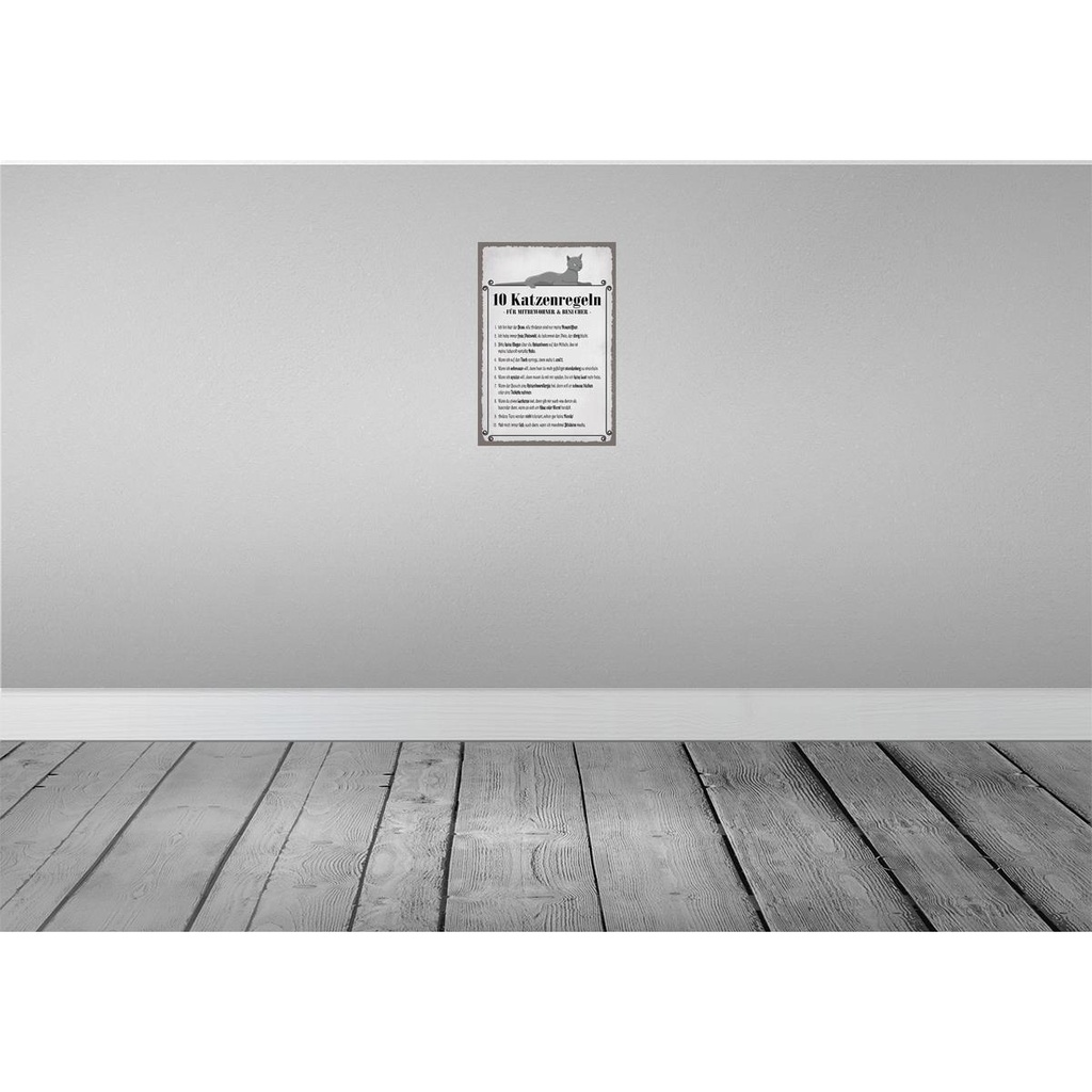 [LA-115276-2030] Blechschild 30x20 cm 10 Katzenregeln ich bin der Boss Bild 2