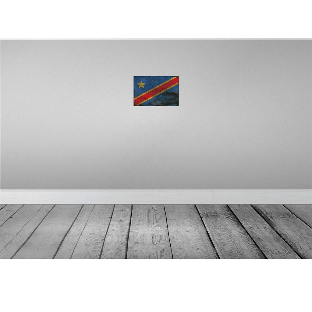 [LA-115787-H] Holzschild 20x30 cm DR Kongo democratic Congo Rost Flagge Fahne Wappen Bild 2