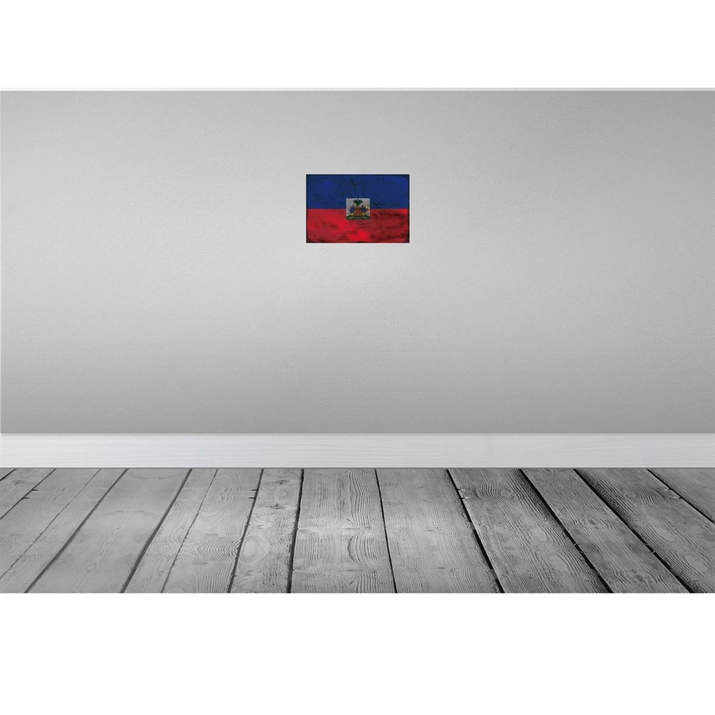 [LA-115822-H] Holzschild 20x30 cm Haiti Rost Flagge Fahne Wappen Bild 2