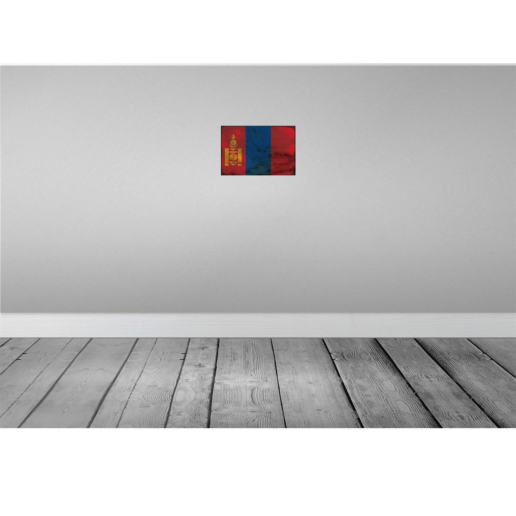 [LA-115869-H] Holzschild 20x30 cm Mongolei Mongolia Rost Flagge Fahne Wappen Bild 2