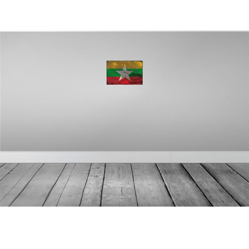 [LA-115873-H] Holzschild 20x30 cm Myanmar Rost Flagge Fahne Wappen Bild 2