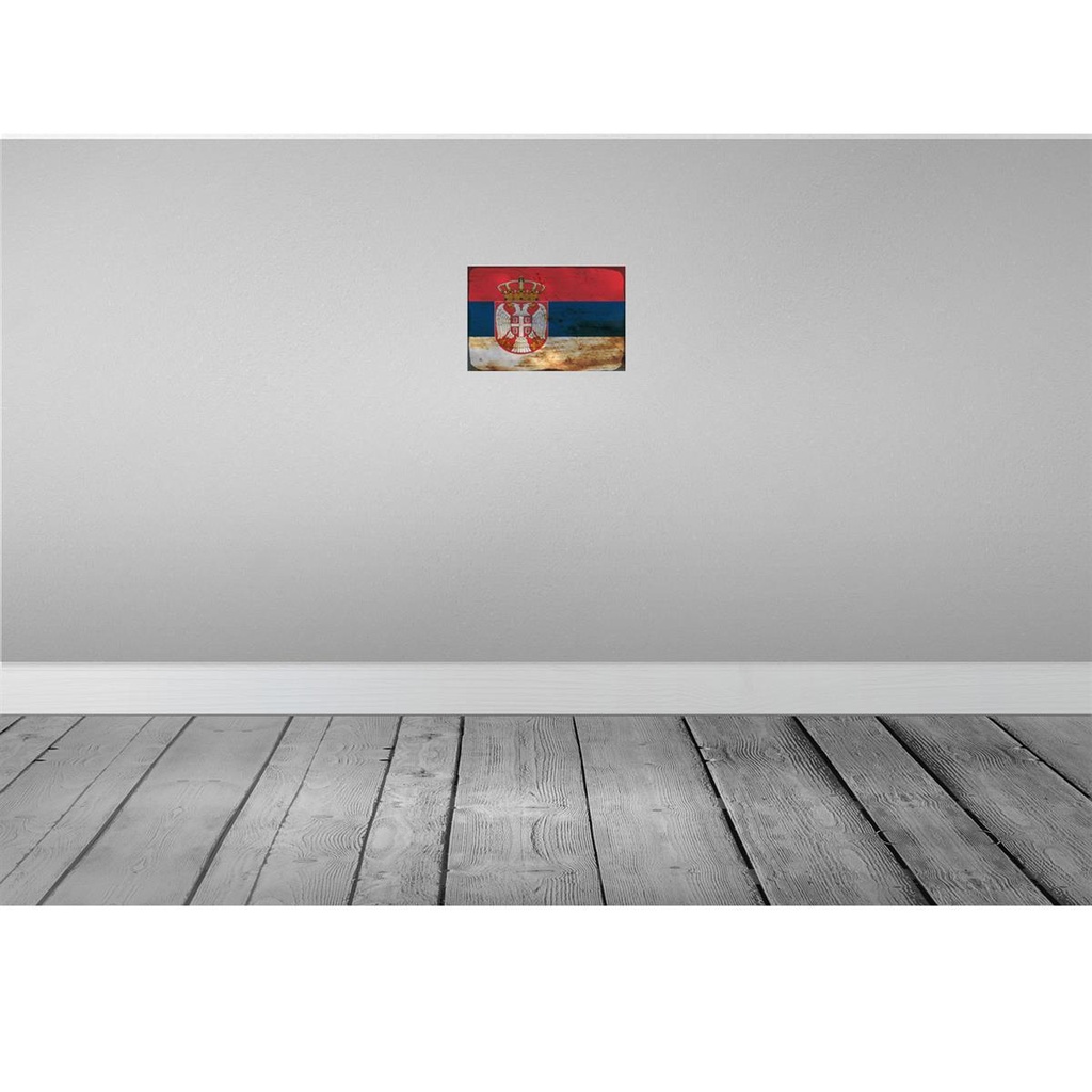 [LA-115914-H] Holzschild 20x30 cm Serbien Serbia Rost Flagge Fahne Wappen Bild 2