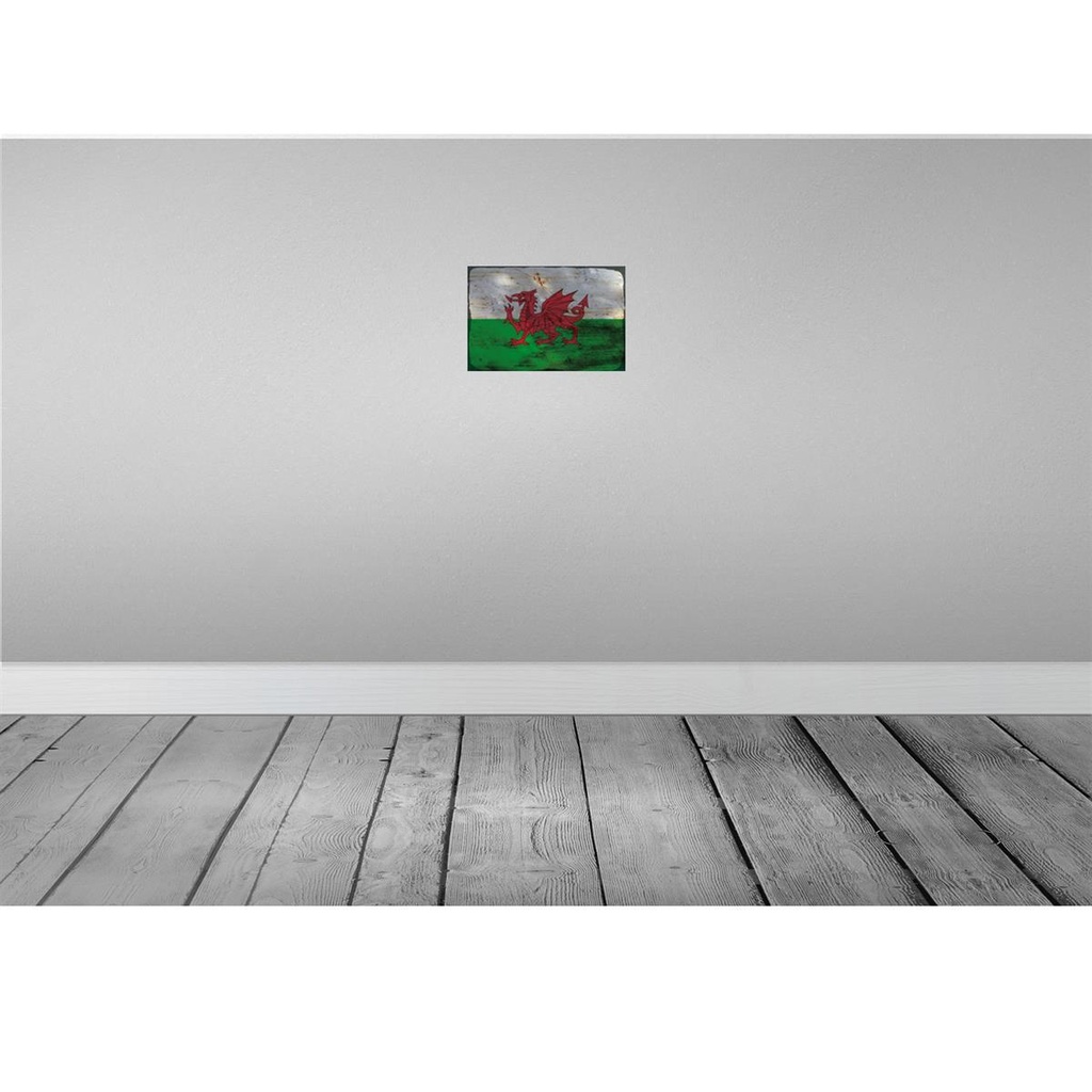 [LA-115957-H] Holzschild 20x30 cm Wales Rost Flagge Fahne Wappen Bild 2
