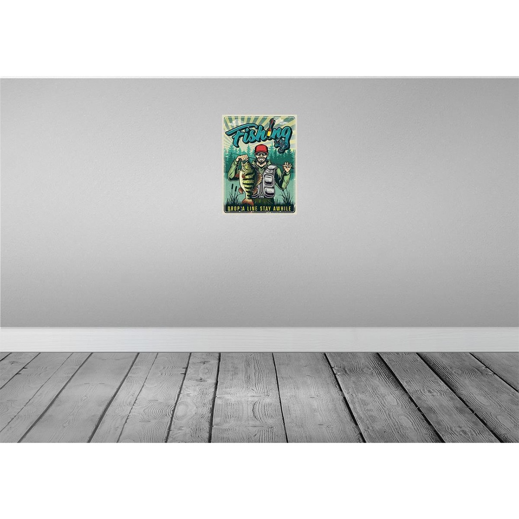 [LA-118687-H] Holzschild 40x30 cm Fishing drop a line stay awhile Beruf Arbeit Bild 2