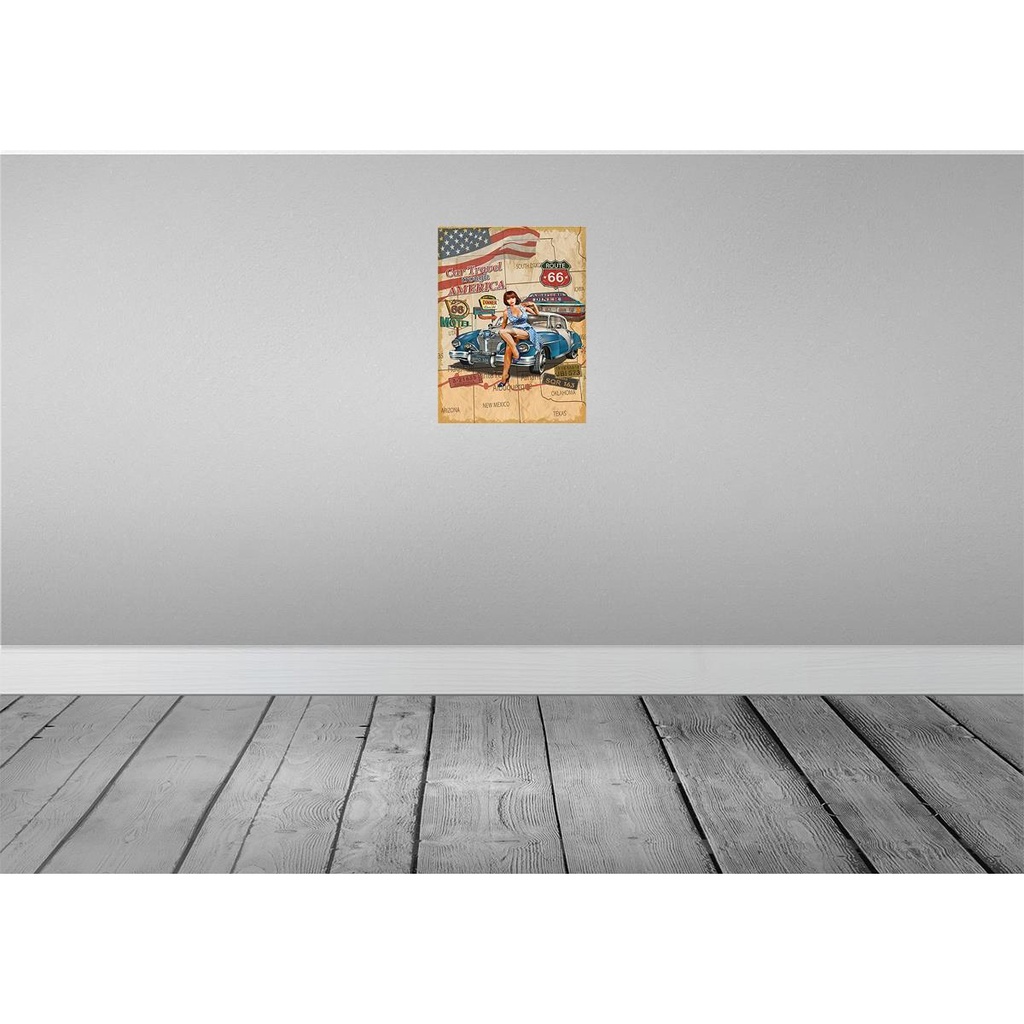 [LA-118701] Blechschild 40x30 cm Pinup Car Travel trough America Pin Up Bild 2