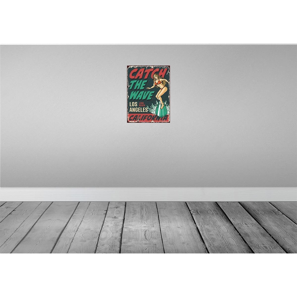 [LA-118707-H] Holzschild 40x30 cm Surfing Girl Los Angeles Sommer Amerika USA Bild 2