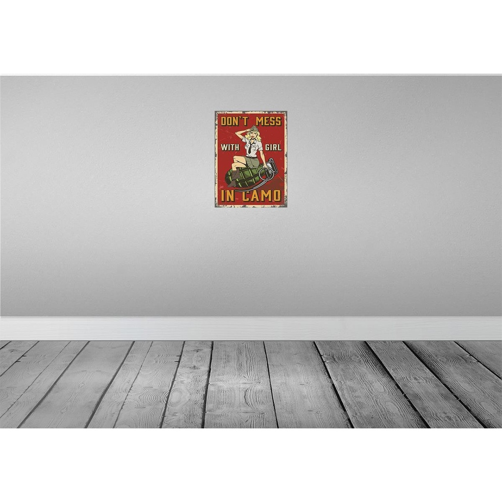 [LA-118742-H] Holzschild 40x30 cm Don`t mess with Girl in camo Männer Frauen Bild 2