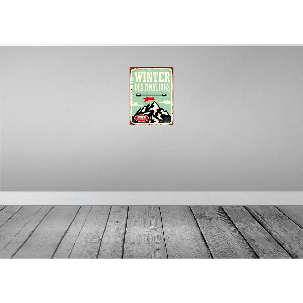 [LA-118773-H] Holzschild 40x30 cm Ski winter destinations Dekoration Bild 2