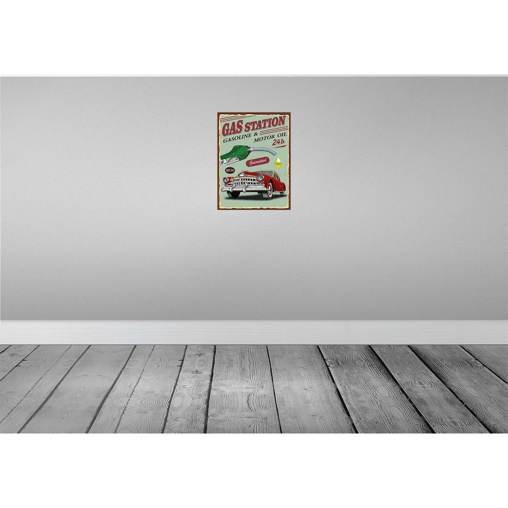 [LA-118889-H] Holzschild 40x30 cm Gas Station gasoline motor oil 24 Warnschild Hinweisschild Bild 2