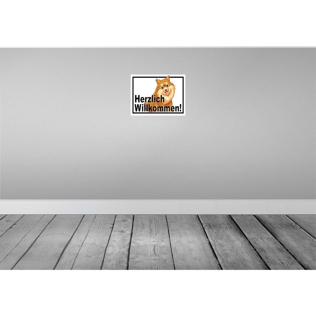 [LA-118935-H] Holzschild 30x40 cm Herzlich Willkommen Hunde Tier Haustier Bild 2