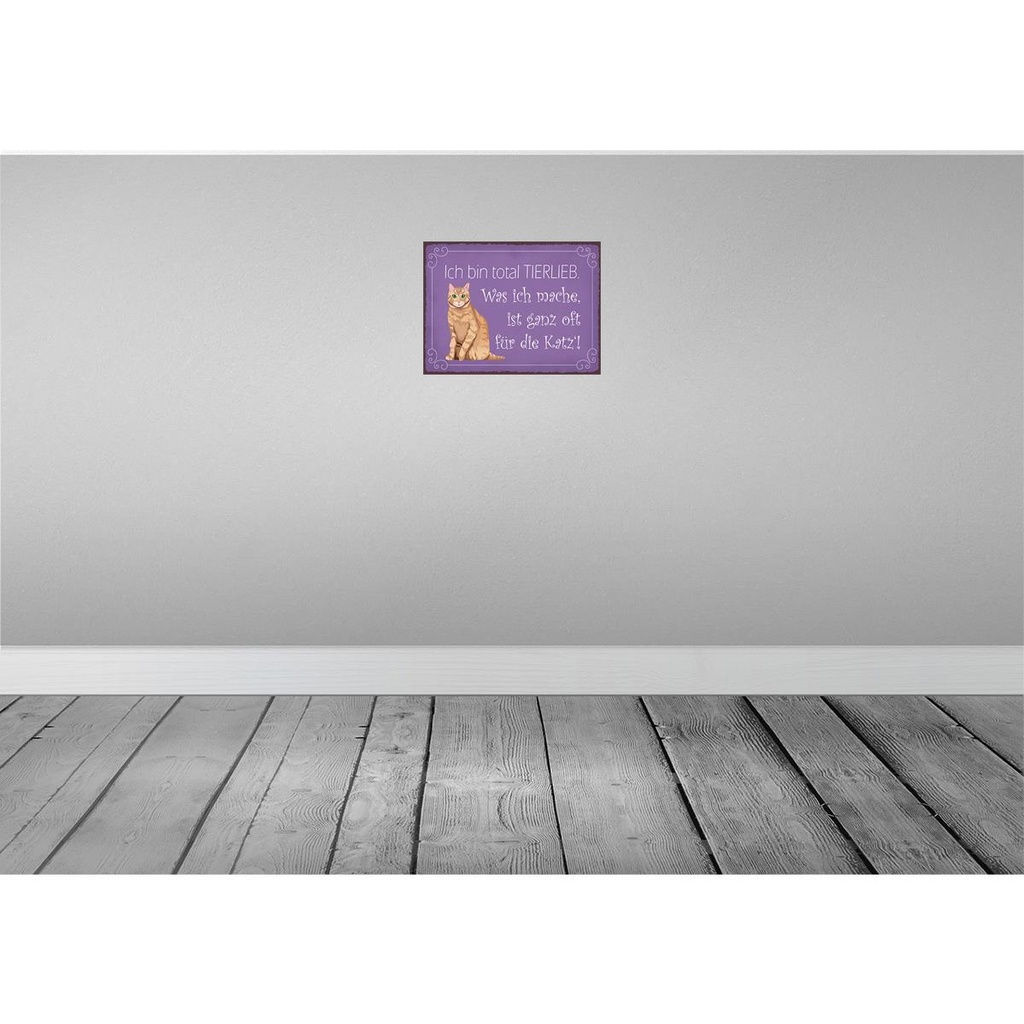 [LA-119018-H] Holzschild 30x40 cm bin total tierlieb oft für Katze Bild 2
