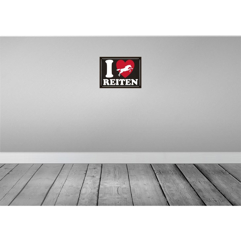 [LA-119312] Blechschild 30x40 cm Pferde i love reiten Herz Tier Haustier Pferd Bild 2