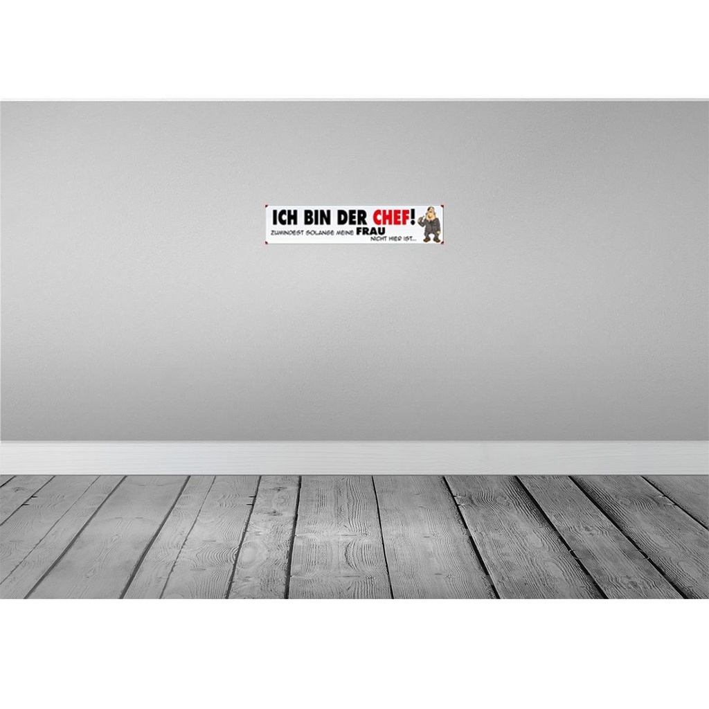 [LA-120317-H] Holzschild 10x46 cm ich bin Chef solange meine Frau Spruch Zitat Bild 2