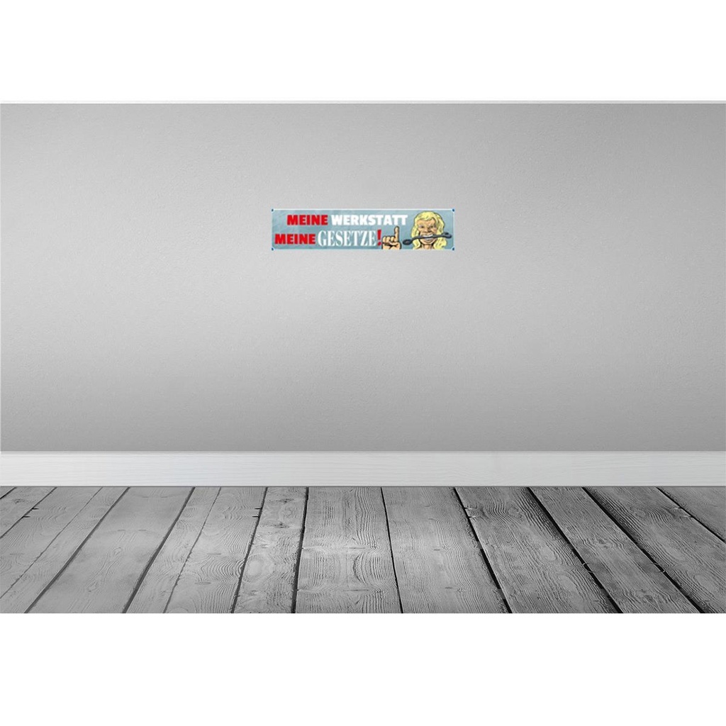 [LA-120319-H] Holzschild 10x46 cm meine Werkstatt Gesetze Auto Garage Bild 2