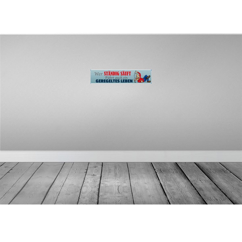 [LA-120320-H] Holzschild 10x46 cm Alkohol wer ständig säuft führt Spruch Zitat Bild 2