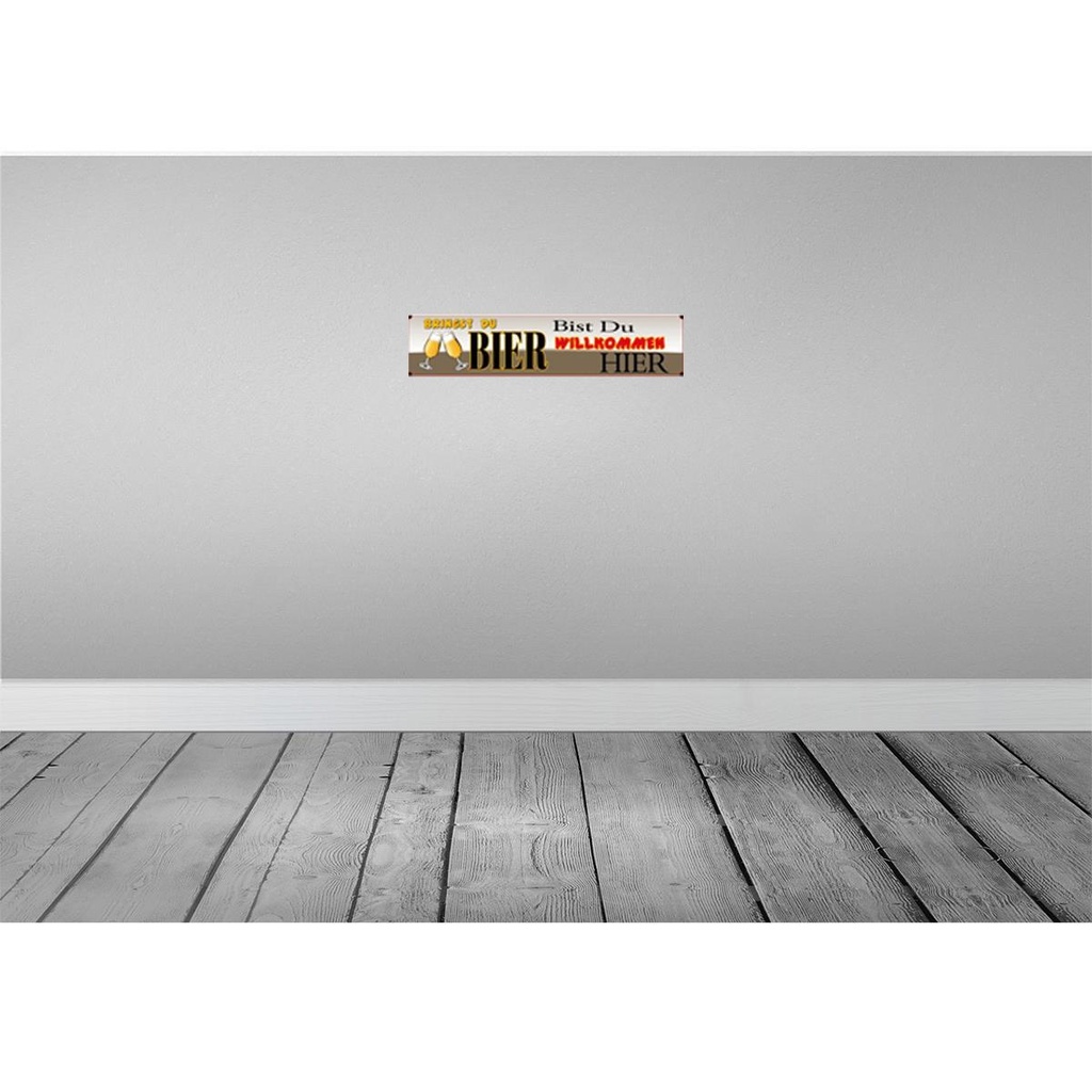 [LA-120340-H] Holzschild 10x46 cm bringst du Bier bist wilkommen hier Essen Trinken Bild 2