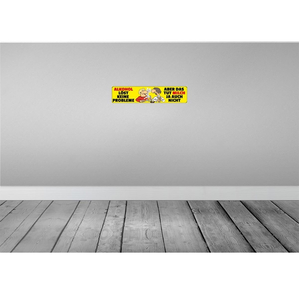 [LA-120355] Blechschild 10x46 cm Alkohol löst keine Probleme Milch auch Spruch Zitat Bild 2