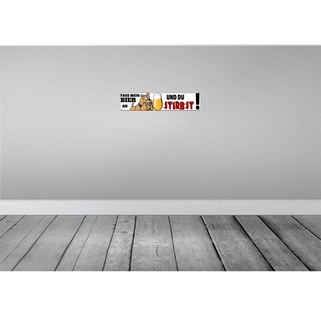[LA-120363-H] Holzschild 10x46 cm Fass mein Bier und du stirbst Essen Trinken Bild 2
