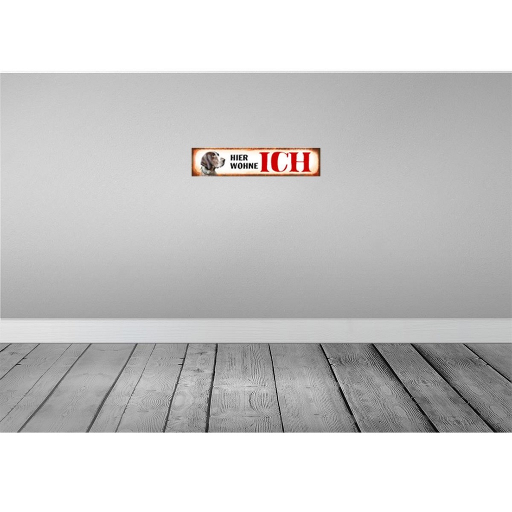 [LA-120532] Blechschild 10x46 cm Jagdhund Hund hier wohne Tier Haustier Bild 2