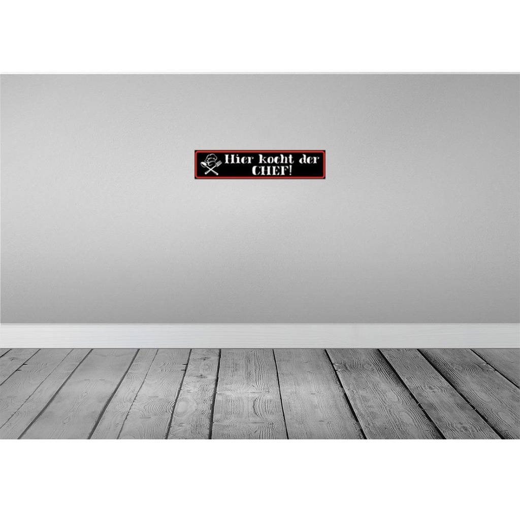 [LA-120547] Blechschild 10x46 cm hier kocht der Chef Küche Essen Beruf Arbeit Bild 2