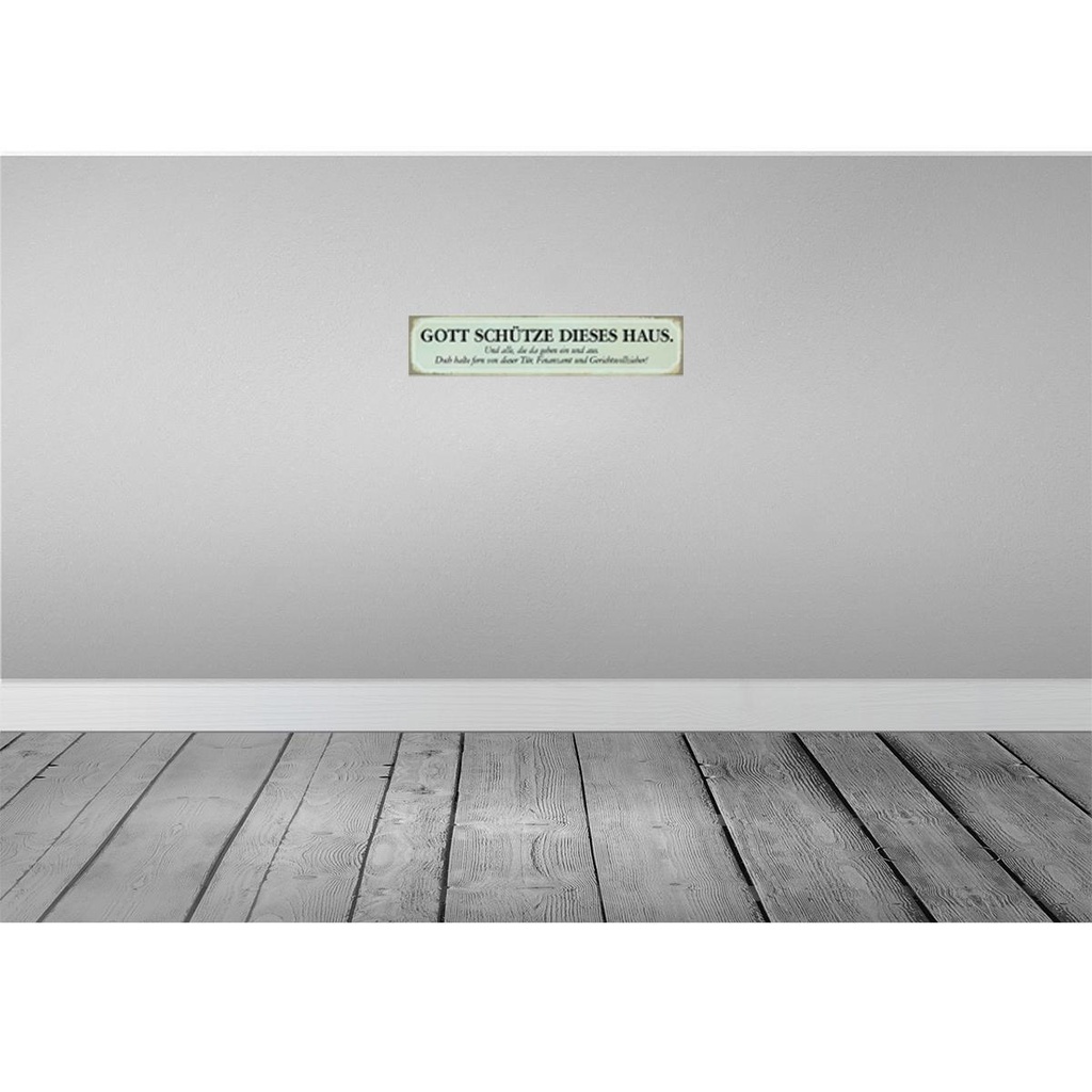[LA-120622] Blechschild 10x46 cm Gott schütze diese Haus und alle Spruch Zitat Bild 2