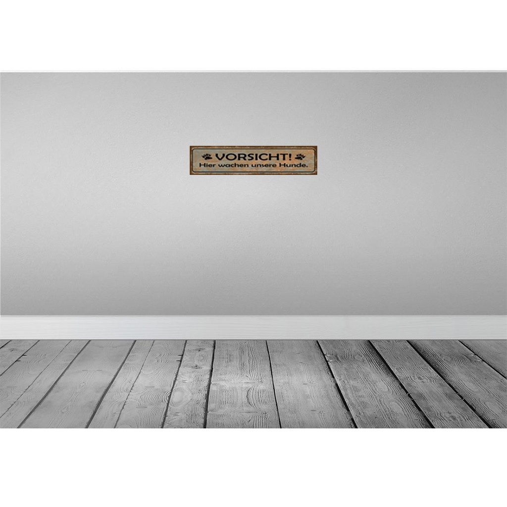 [LA-120793] Blechschild 10x46 cm Vorsicht hier wachen Hunde Warnschild Hinweisschild Sicherheit Bild 2