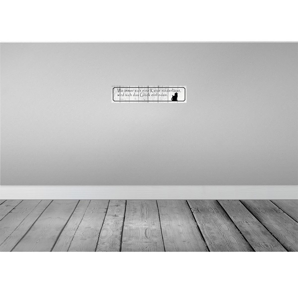 [LA-120794] Blechschild 10x46 cm wo Katze niederlässt wird Glück Tier Haustier Bild 2