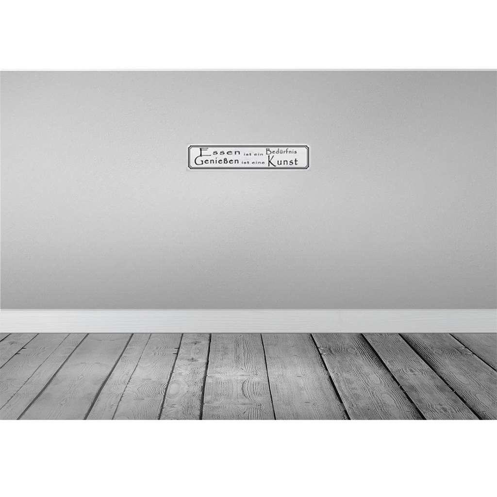 [LA-120810] Blechschild 10x46 cm Essen Bedürfnis Genießen Kunst Spruch Zitat Bild 2