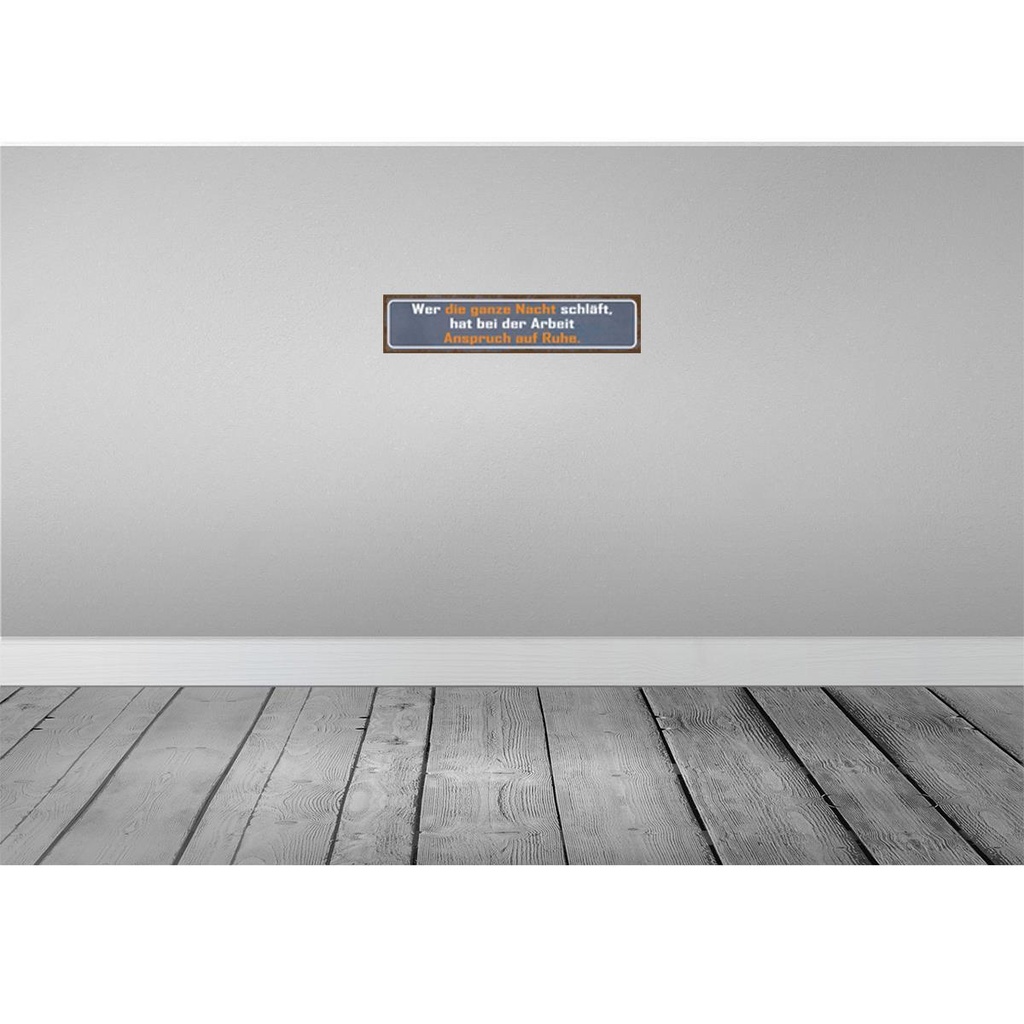 [LA-120989-H] Holzschild 10x46 cm wer ganze Nacht schläft Arbeit Spruch Zitat Bild 2