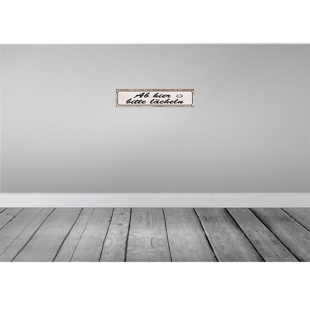 [LA-121142] Blechschild 10x46 cm Ab hier bitte lächeln Dekoration Spruch Zitat Bild 2