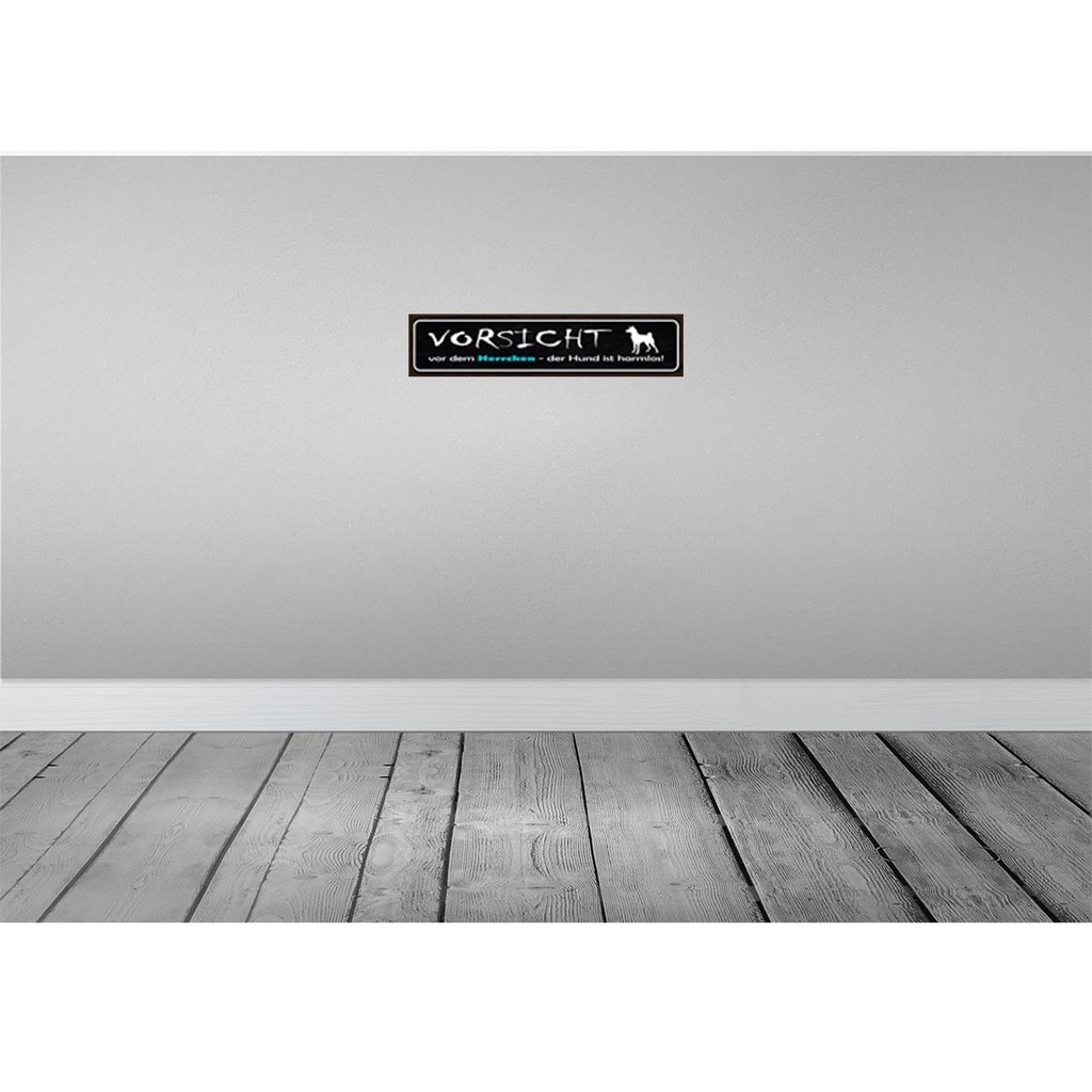[LA-121170] Blechschild 10x46 cm Vorsicht Herrchen Hund harmlos Tier Haustier Bild 2
