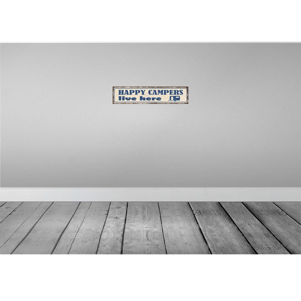 [LA-121171] Blechschild 10x46 cm happy campers live here Camping Outdoor Bild 2