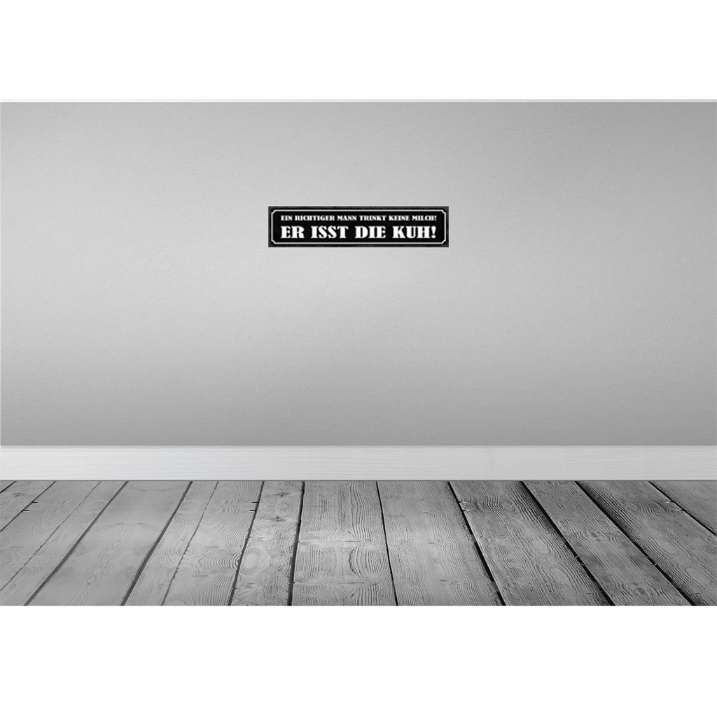 [LA-121196-H] Holzschild 10x46 cm Mann trinkt keine Milch isst Kuh Spruch Zitat Bild 2