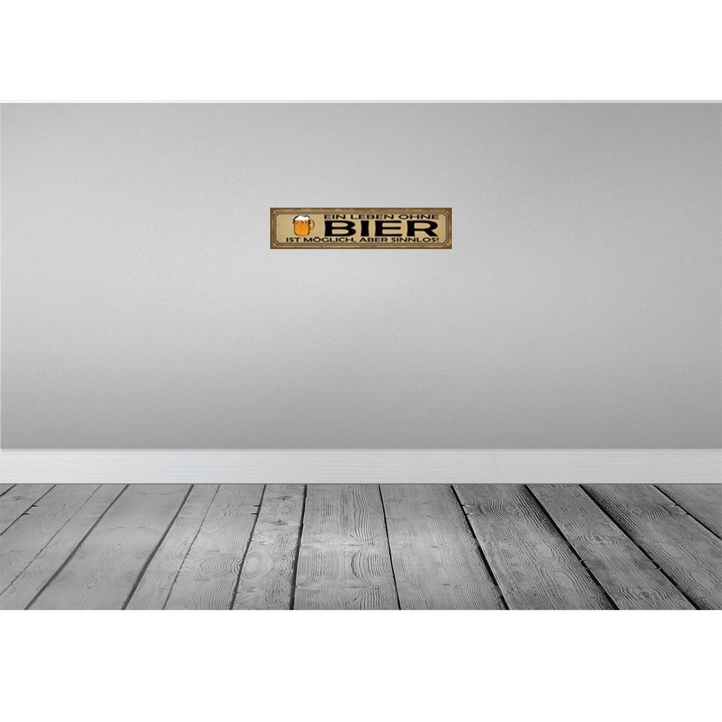 [LA-121214-H] Holzschild 10x46 cm Leben ohne Bier möglich sinnlos Spruch Zitat Bild 2