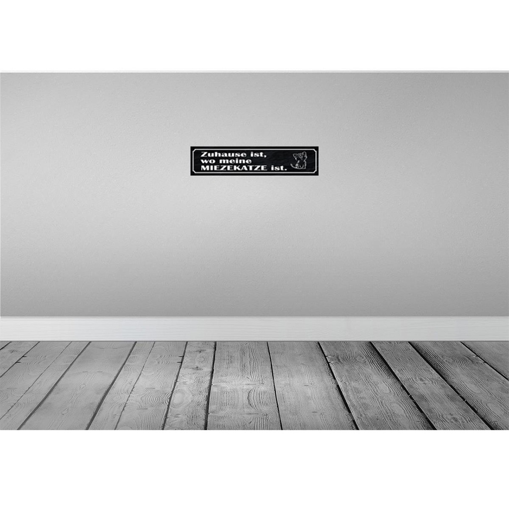 [LA-121218-H] Holzschild 10x46 cm Zuhause wo meine Miezekatze ist Spruch Zitat Bild 2