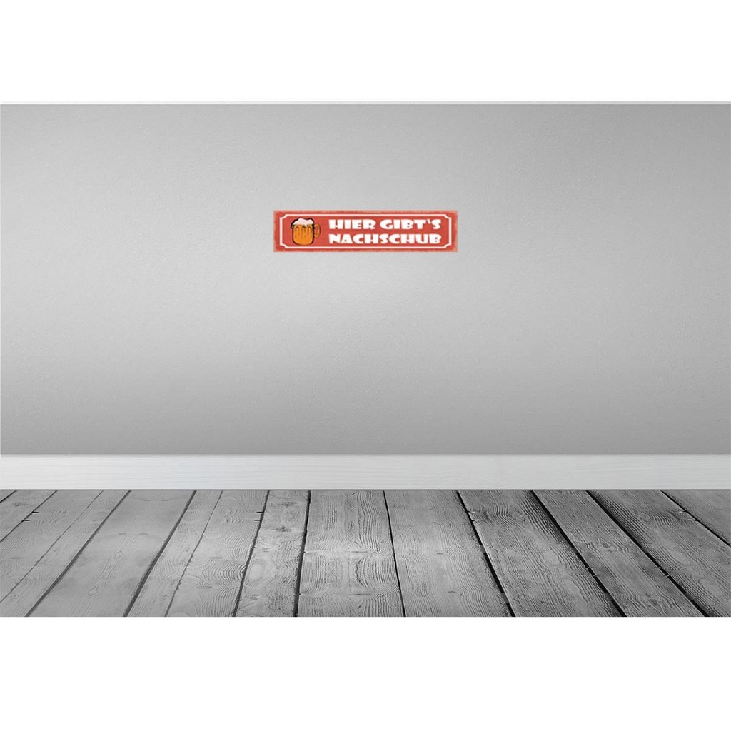 [LA-121399-H] Holzschild 10x46 cm Bier hier gibt`s Nachschub Essen Trinken Bild 2