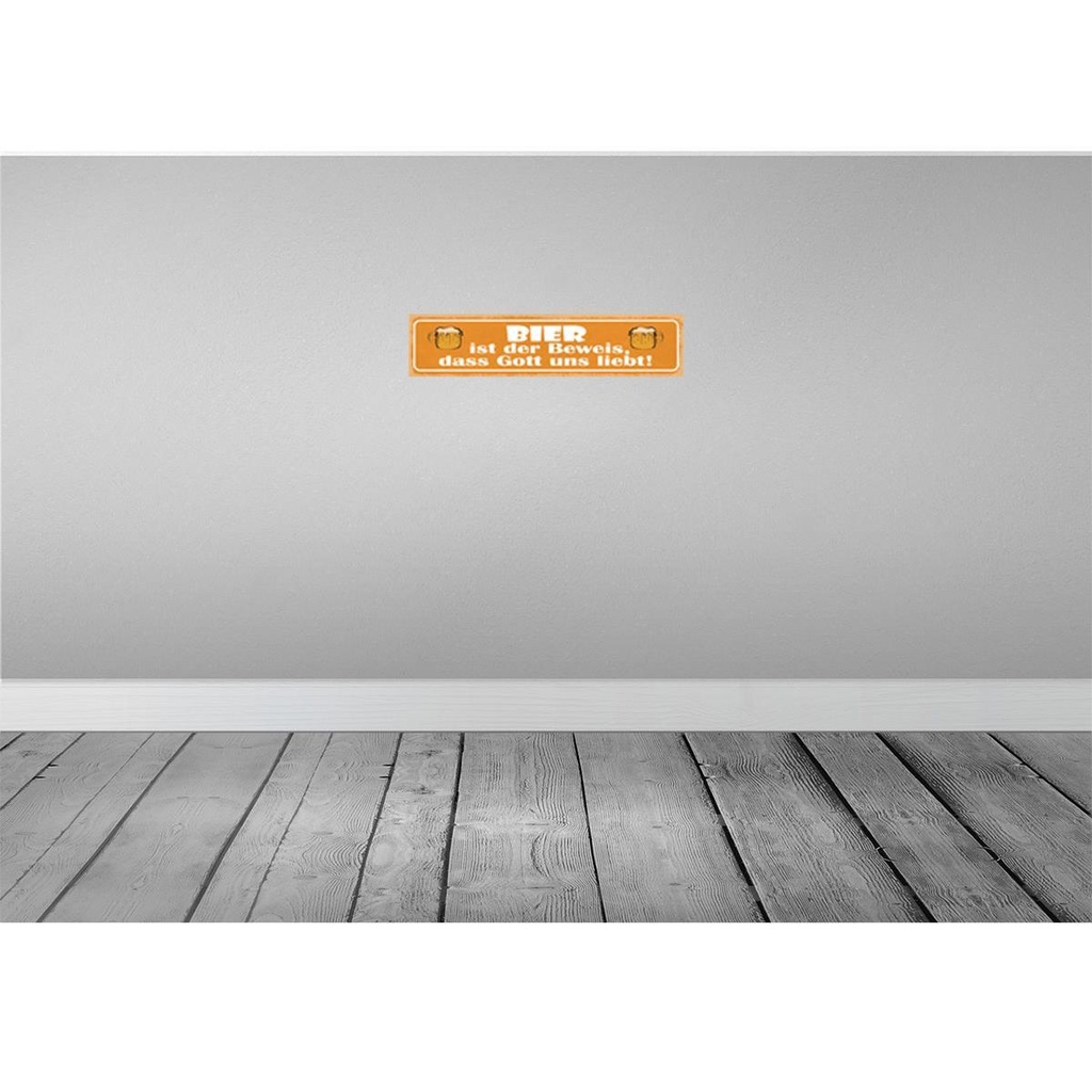 [LA-121455] Blechschild 10x46 cm Bier Beweis Gott liebt uns Essen Trinken Bild 2