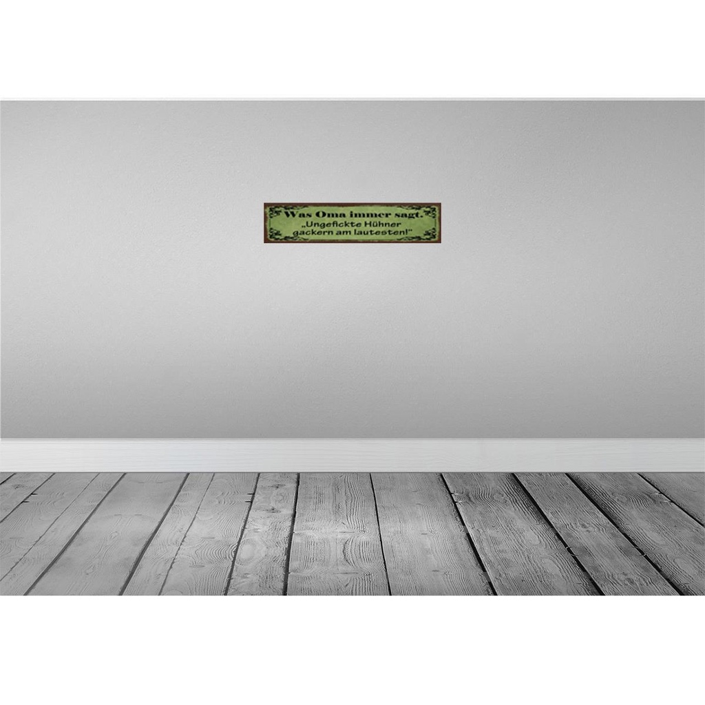 [LA-129585-H] Holzschild 10x46 cm Ungefickte Hühner gackern am Bild 2