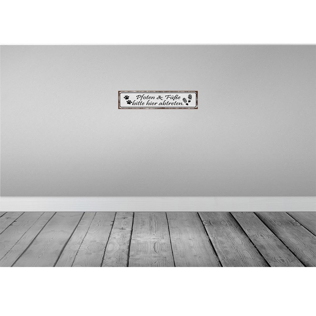 [LA-129703] Blechschild 10x46 cm Pfoten Füße bitte hier abtreten Spruch Zitat Bild 2