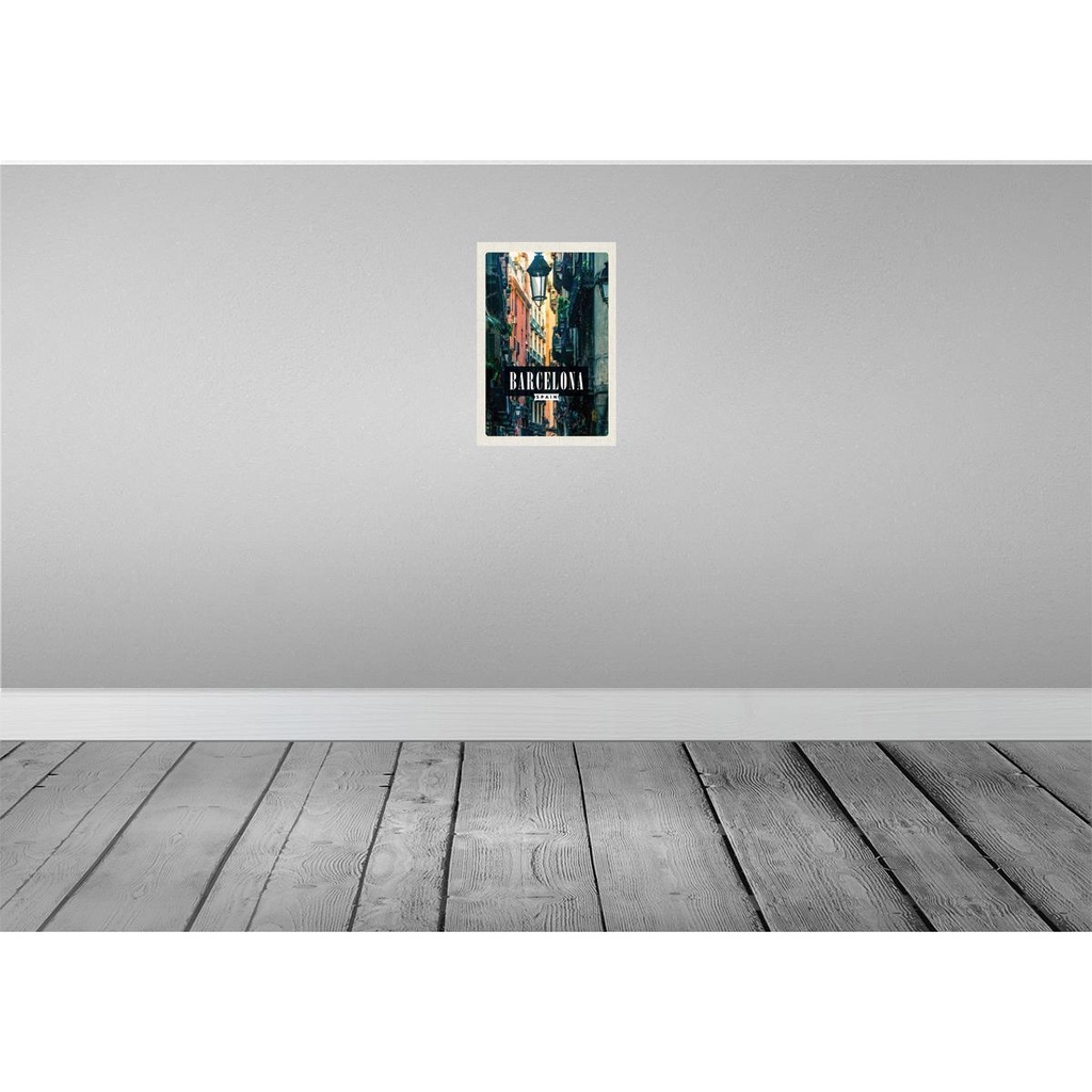 [LA-130276-H] Holzschild 30x20 cm Barcelona Spanien Gasse Panorama Bildmotiv Reisemotiv Abenteuer Reisen Bild 2