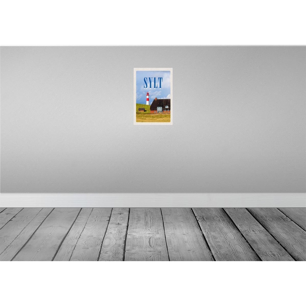 [LA-130600] Blechschild 30x20 cm Sylt Häuser Urlaub Dach aus Moos Leuchtturm Bildmotiv Reisemotiv Abenteuer Reisen Bild 2