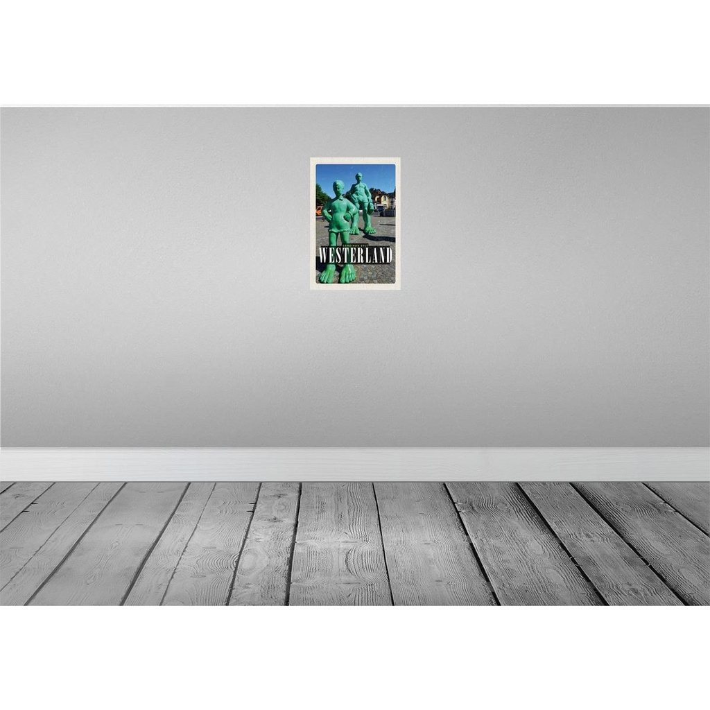 [LA-130638] Blechschild 30x20 cm Westerland Skulptur Reisende Riese Bildmotiv Reisemotiv Abenteuer Reisen Urlaub Bild 2