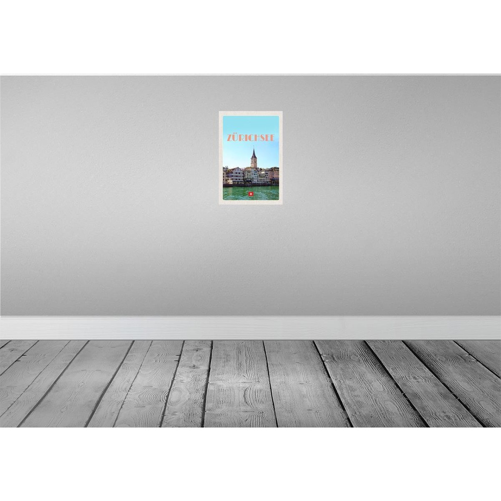[LA-130649-H] Holzschild 30x20 cm Zürich Schweiz Ausblick See auf Stadt Bildmotiv Reisemotiv Abenteuer Reisen Bild 2